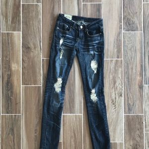 Machine Nouvelle Mode Dark Ripped Skinny Jeans